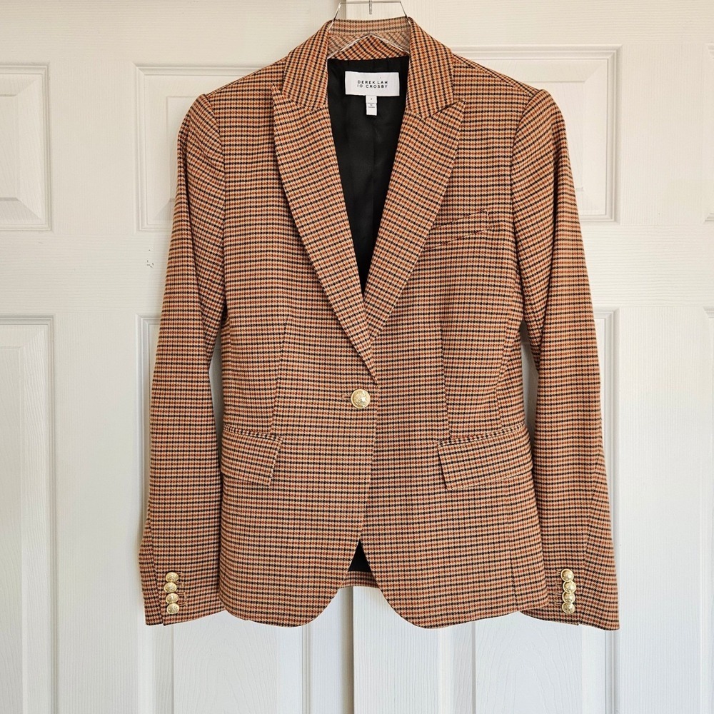 Derek Lam 10 Crosby Allie Houndstooth Plaid Blazer Sz US 2 Business Quiet Luxery - Picture 3 of 14